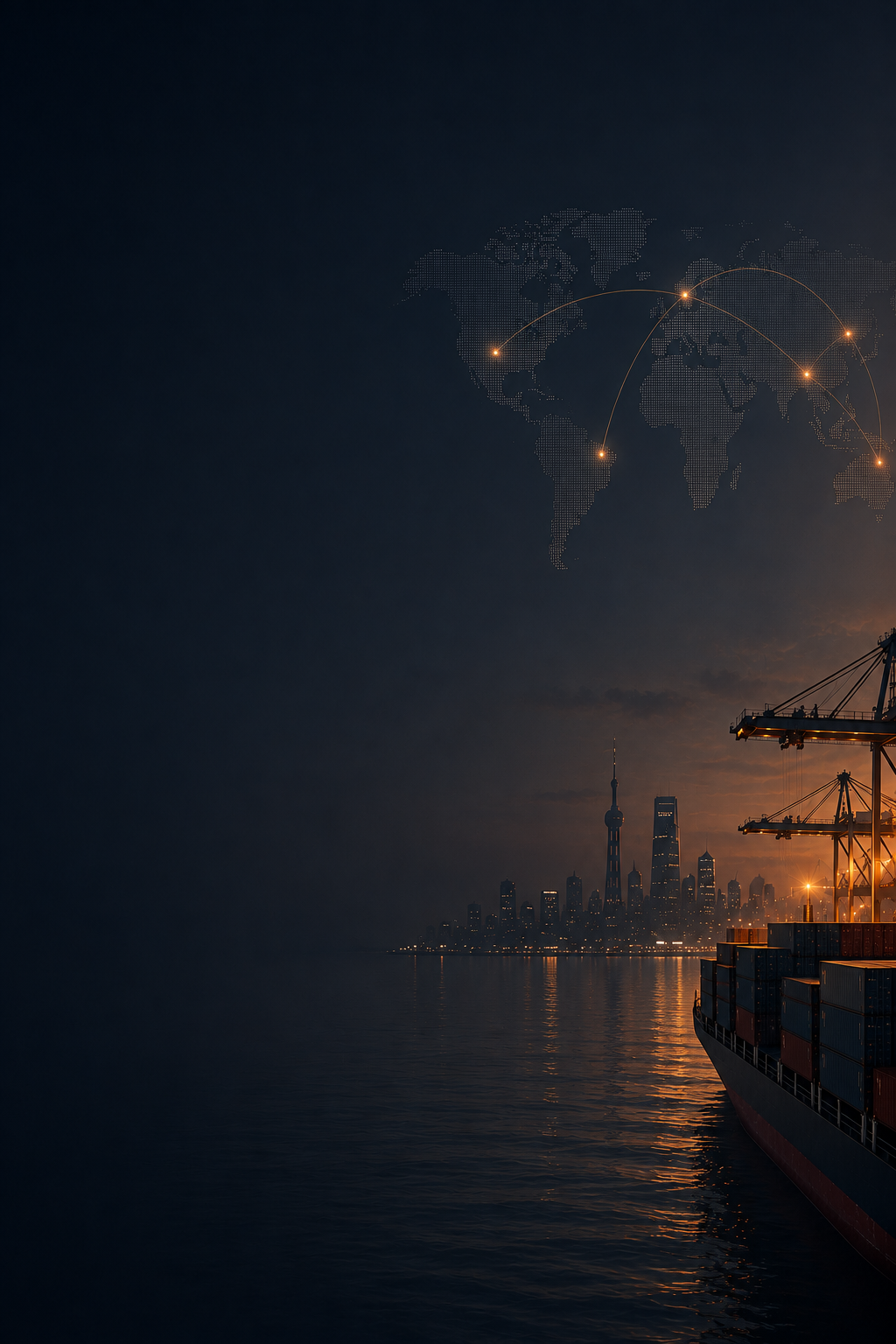Container port and vehicle representing China-based international trade